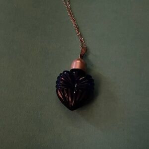 Silver blue Heart Pendant Necklace Deep Cobalt Blue Glass perfume bottle opens